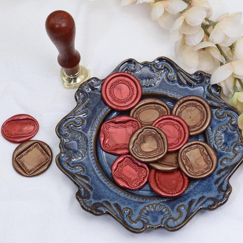 Atopbb Frame Wax Seal Stamp, 3D Embossed Frame Relief Carving Wax Sealing Stamp, Frame WaxStamp Head Wood Stamp Handle, WaxStamp for Wedding Invitations, Letter Sealing (F26) - Image 4